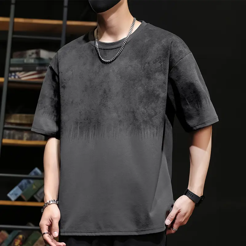Men Blue Printed T-Shirt Short Sleeve Round Neck - Image 39