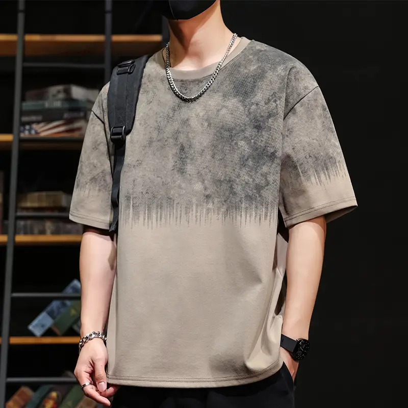 Men Blue Printed T-Shirt Short Sleeve Round Neck - Image 40