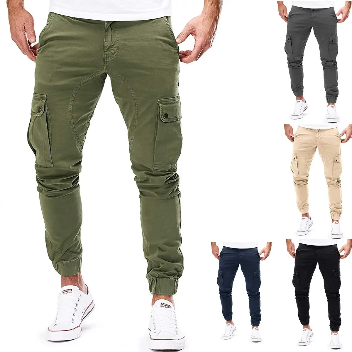 Men's Dark Blue Woven Casual Pants with Pocket Design
