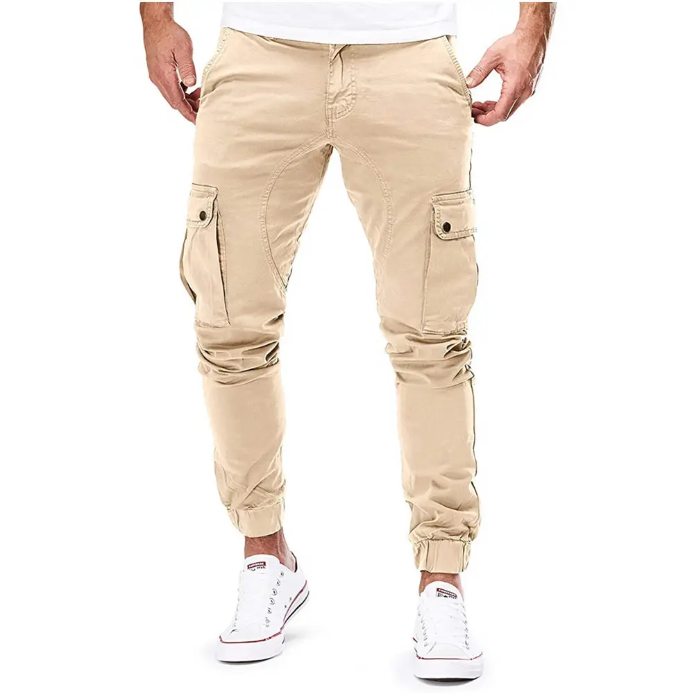 Men's Dark Blue Woven Casual Pants with Pocket Design