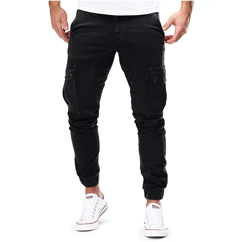 Men's Dark Blue Woven Casual Pants with Pocket Design