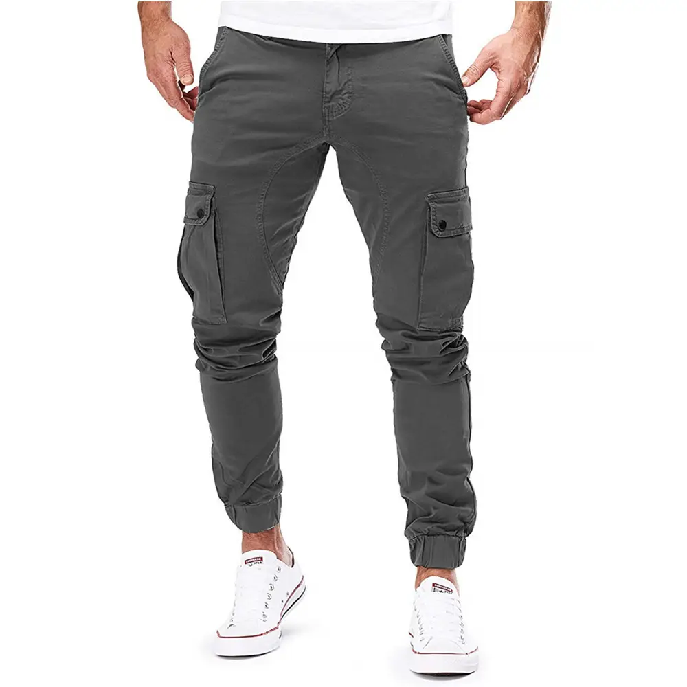 Men's Dark Blue Woven Casual Pants with Pocket Design