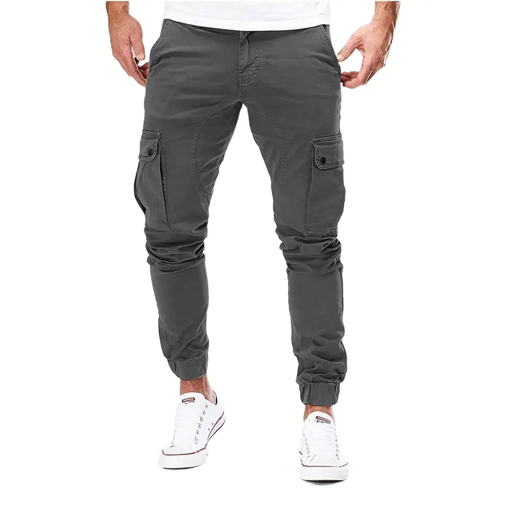 Men's Dark Blue Woven Casual Pants with Pocket Design