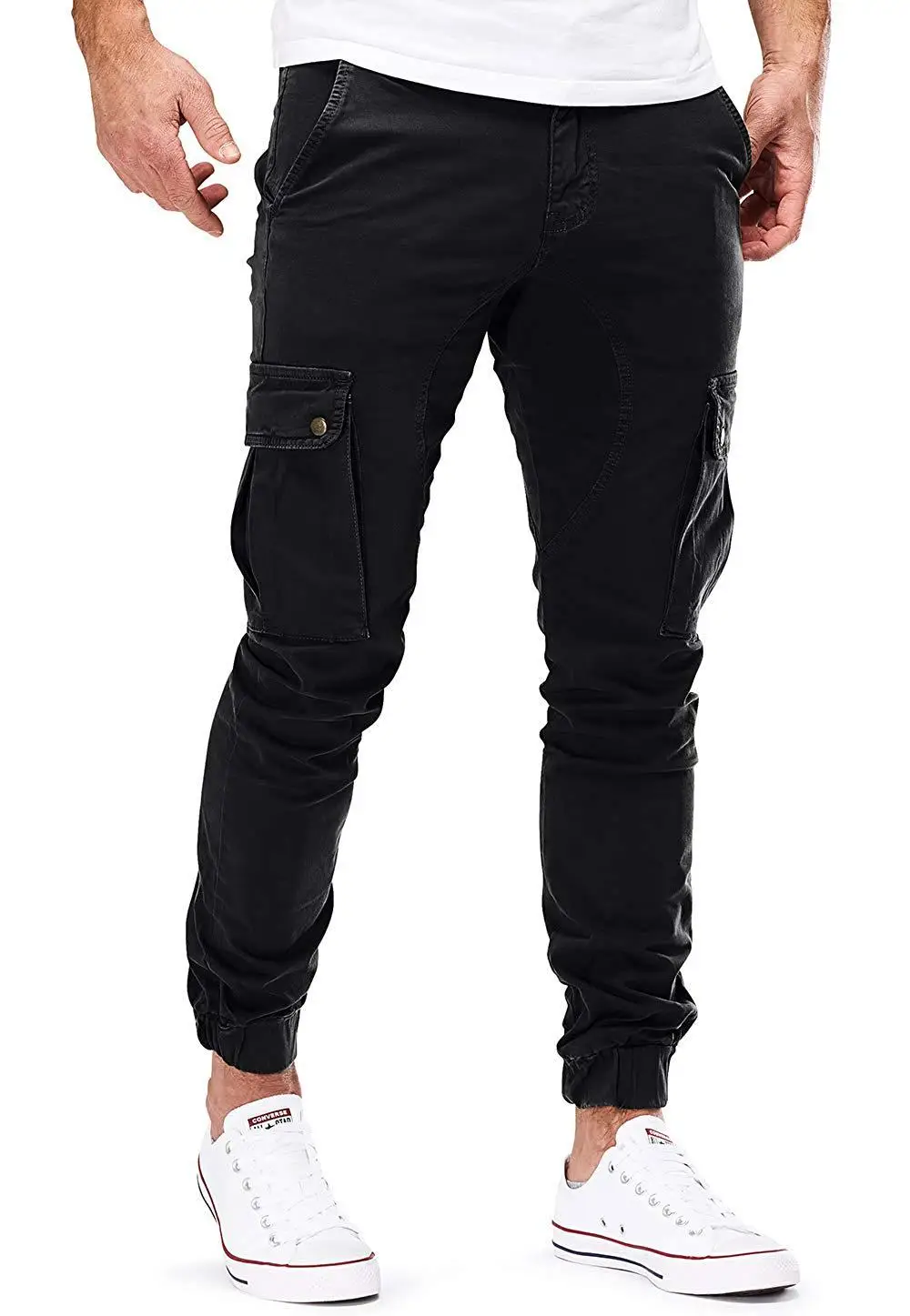 Men's Dark Blue Woven Casual Pants with Pocket Design