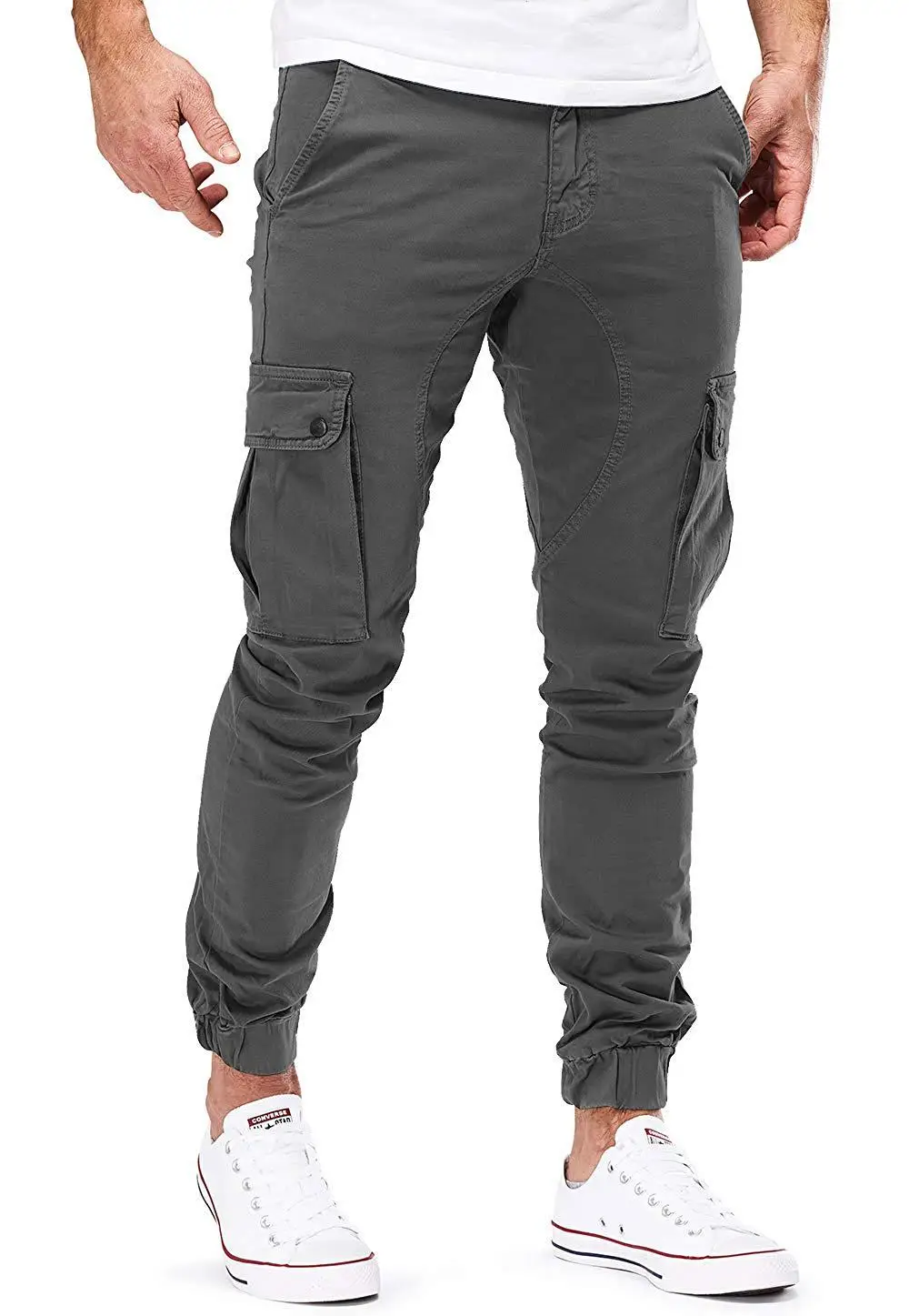 Men's Dark Blue Woven Casual Pants with Pocket Design