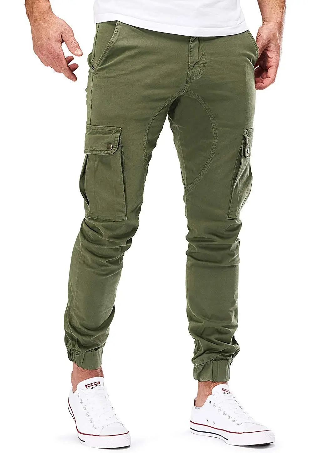 Men's Dark Blue Woven Casual Pants with Pocket Design