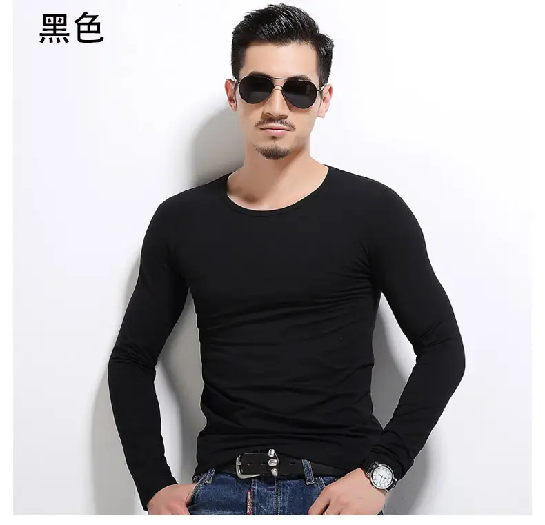 2019 Men Long Sleeve V-Neck T-Shirt Slim Fit - Image 16