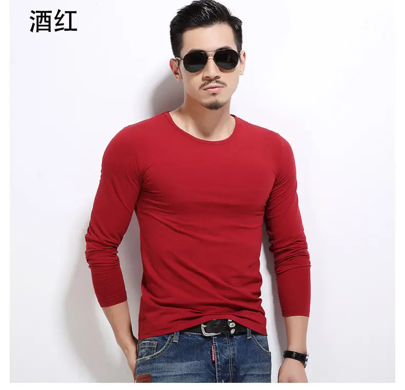 2019 Men Long Sleeve V-Neck T-Shirt Slim Fit - Image 11