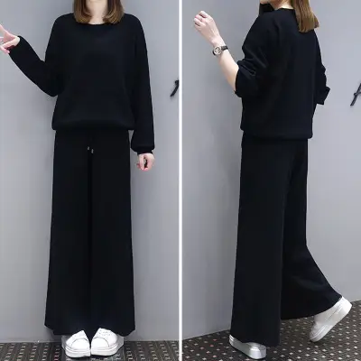 Women Black Slimming Wide Leg Pants Set - Image 5
