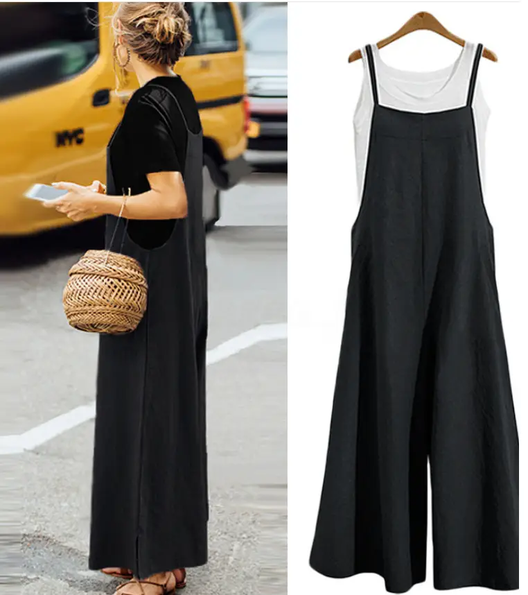 Black Loose Wide Leg Pants Casual Jumpsuit for Women