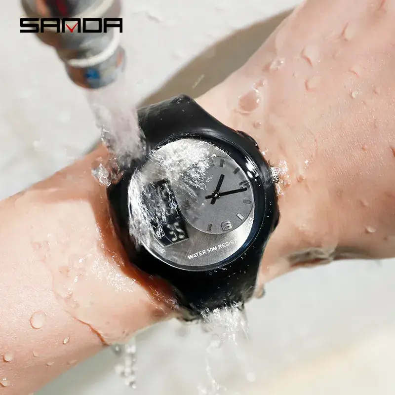 Sanda Waterproof Male Electronic Watch Black