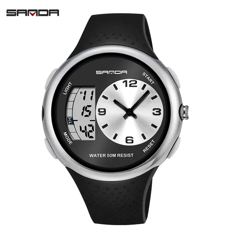 Sanda Waterproof Male Electronic Watch Black