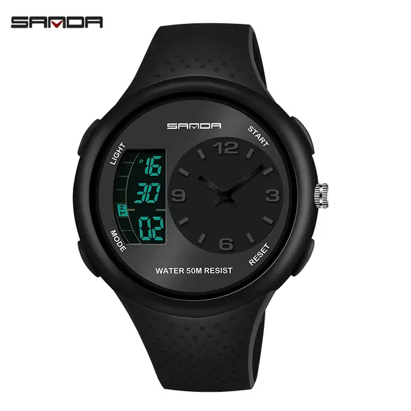 Sanda Waterproof Male Electronic Watch Black