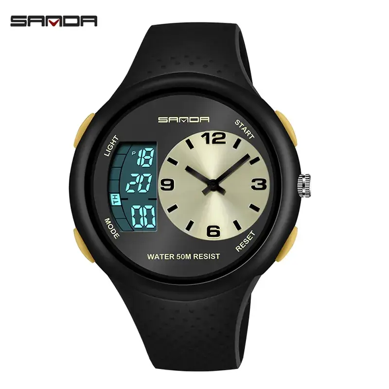 Sanda Waterproof Male Electronic Watch Black