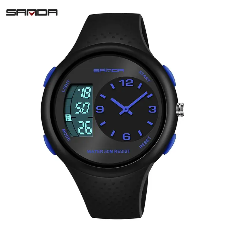 Sanda Waterproof Male Electronic Watch Black