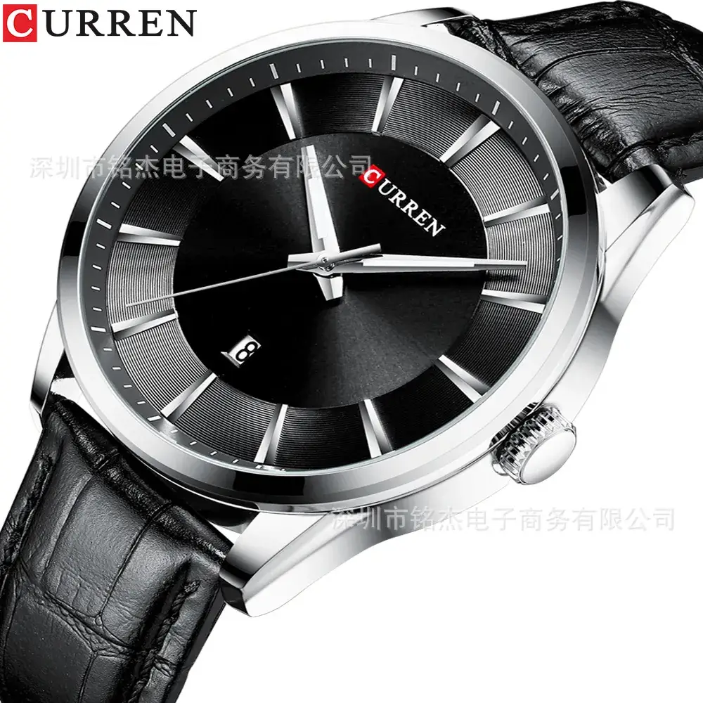 Men's Blue Leather Strap Quartz Calendar Watch