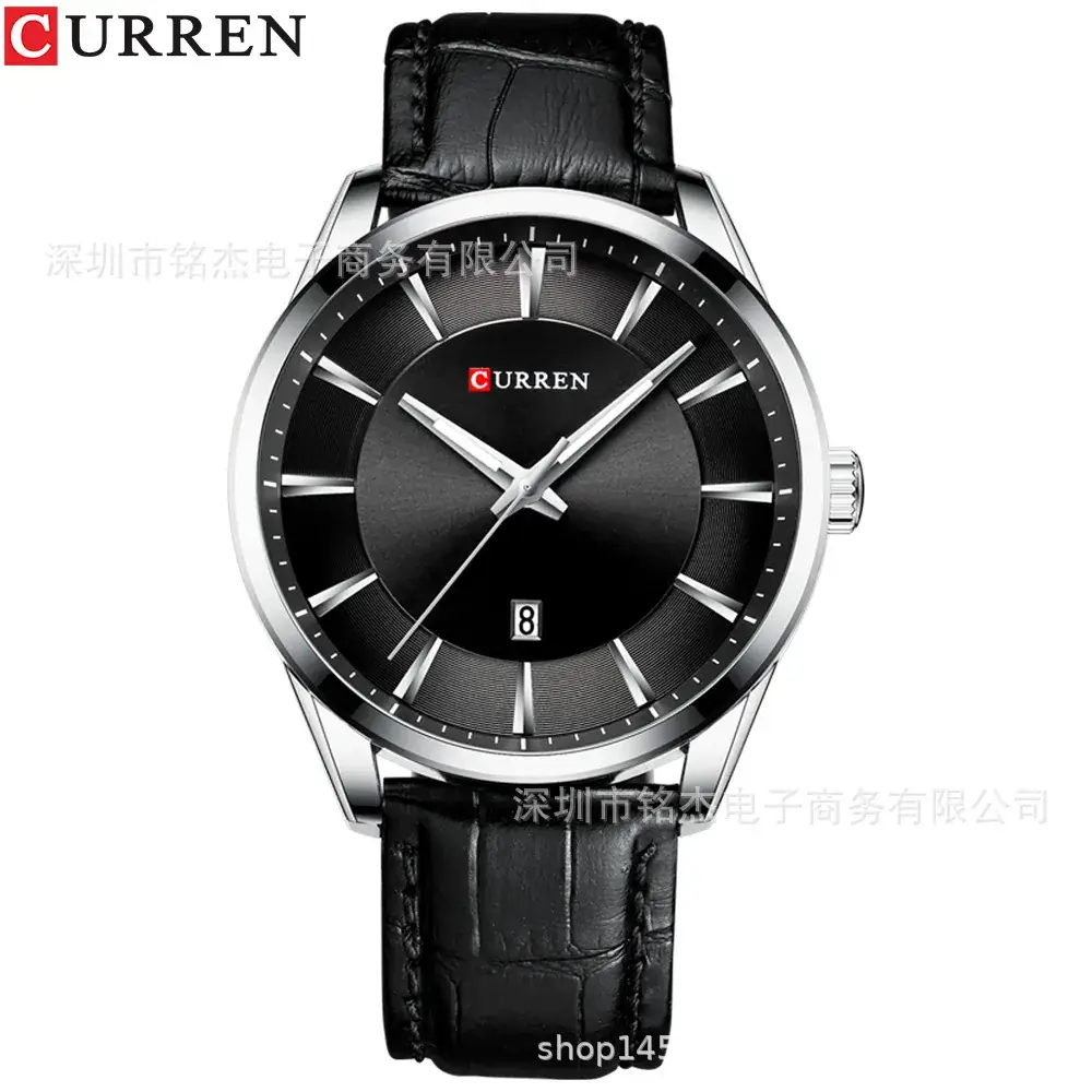 Men's Blue Leather Strap Quartz Calendar Watch