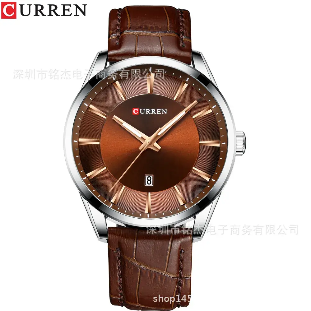 Men's Blue Leather Strap Quartz Calendar Watch