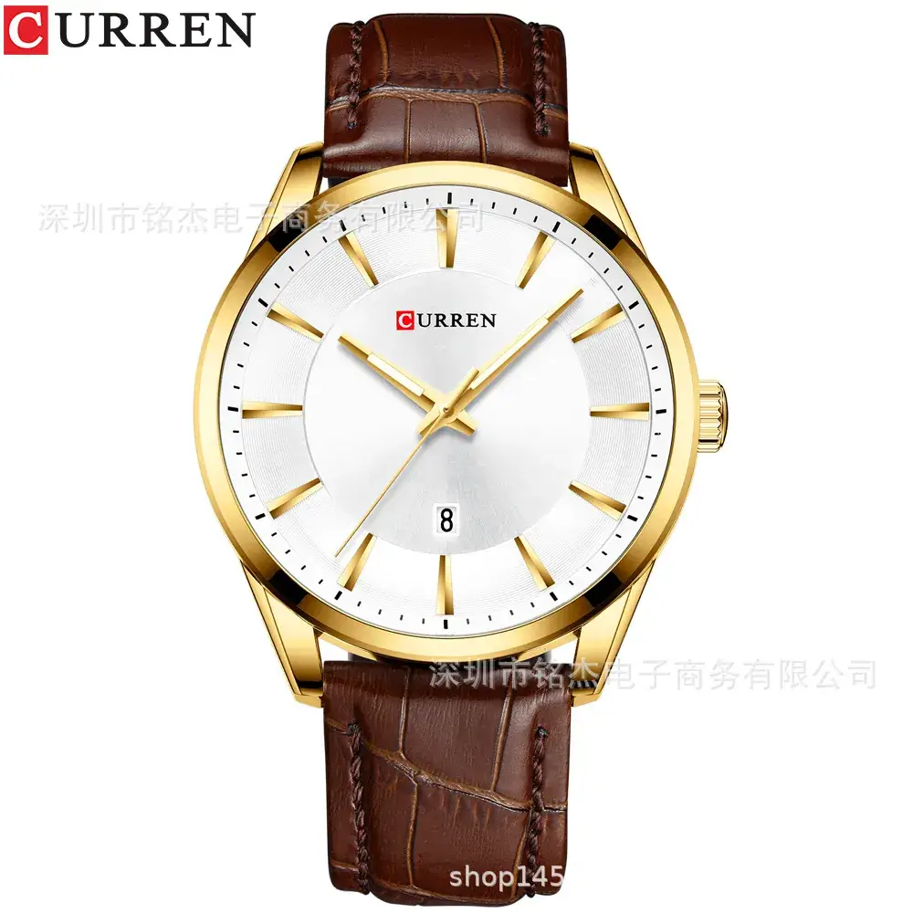 Men's Blue Leather Strap Quartz Calendar Watch