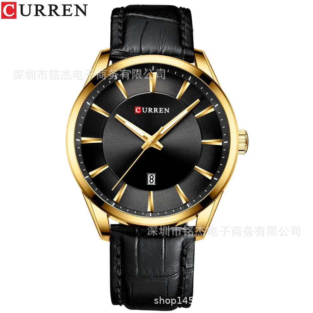 Men's Blue Leather Strap Quartz Calendar Watch