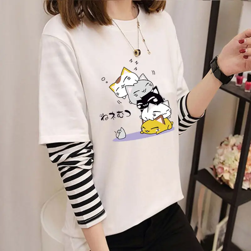 Women Korean Style Avocado Green T-Shirt with Striped Sleeves - Image 13