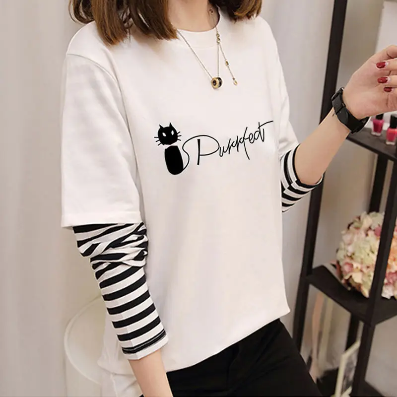 Women Korean Style Avocado Green T-Shirt with Striped Sleeves - Image 17