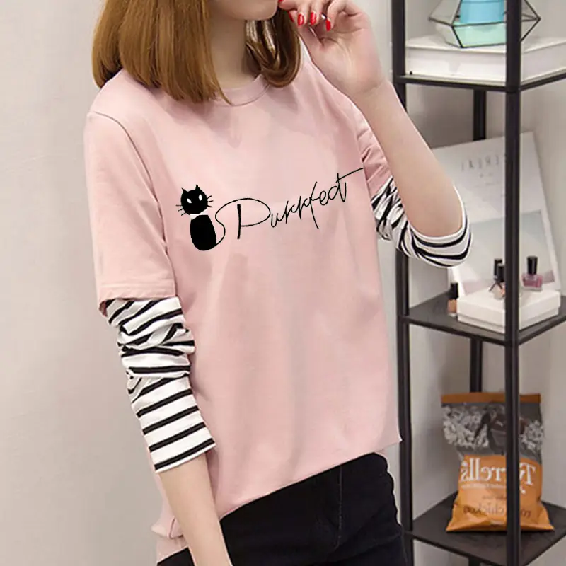 Women Korean Style Avocado Green T-Shirt with Striped Sleeves - Image 18