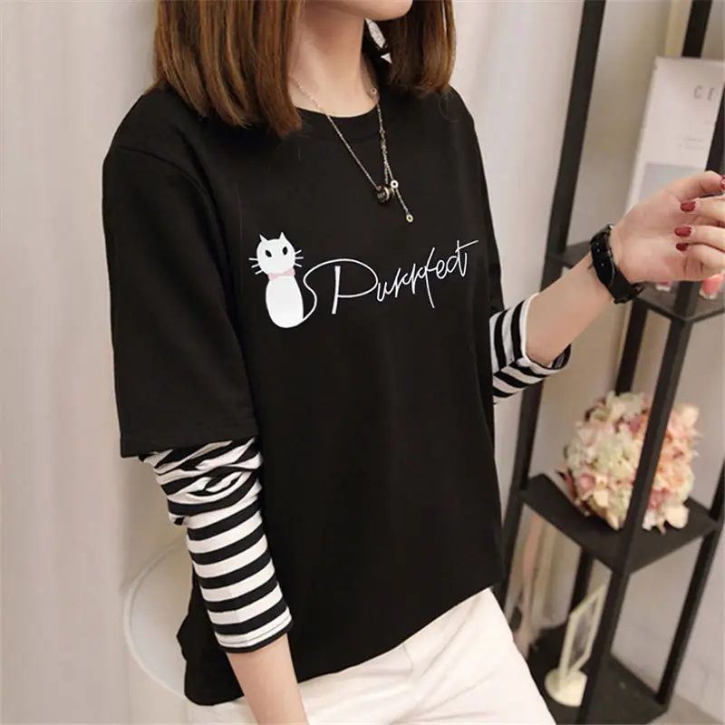 Women Korean Style Avocado Green T-Shirt with Striped Sleeves - Image 19