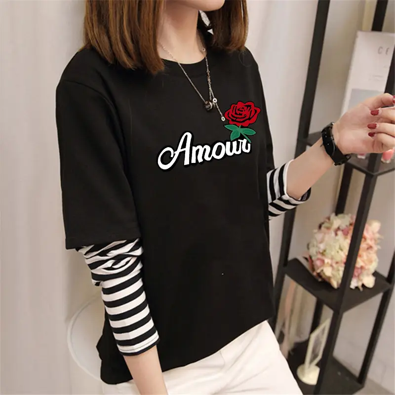 Women Korean Style Avocado Green T-Shirt with Striped Sleeves - Image 27