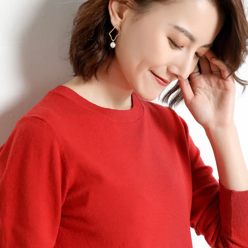 Women's 2025 Winter Knit Pullover Sweater Beige Round Neck - Image 15