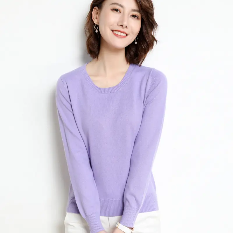 Women's 2025 Winter Knit Pullover Sweater Beige Round Neck - Image 18