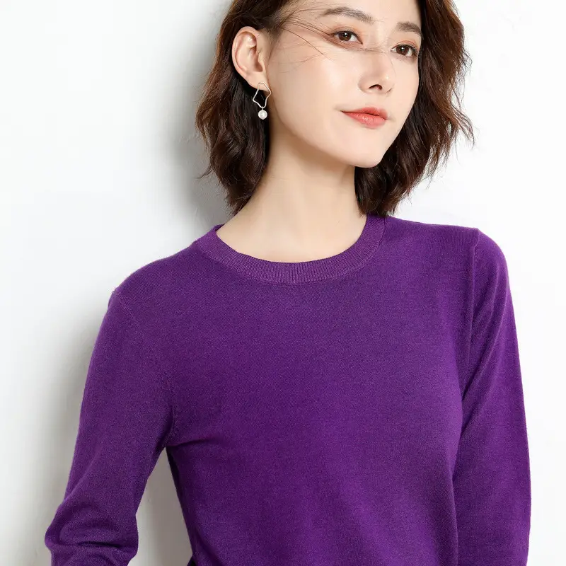 Women's 2025 Winter Knit Pullover Sweater Beige Round Neck - Image 19
