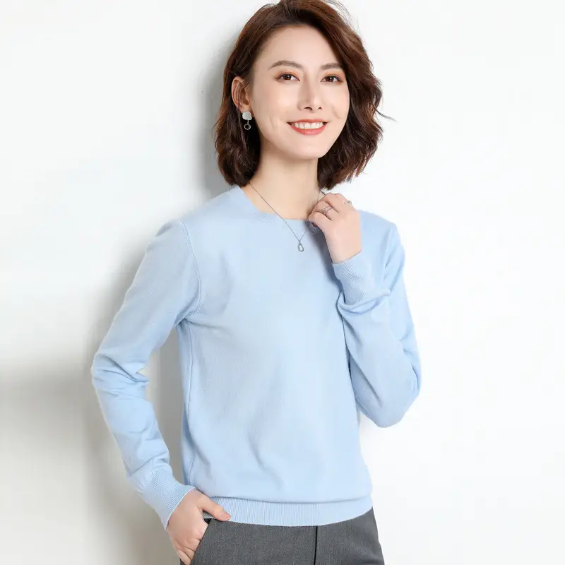 Women's 2025 Winter Knit Pullover Sweater Beige Round Neck - Image 20
