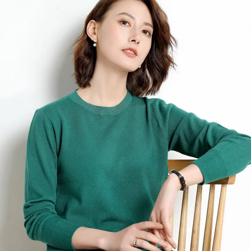 Women's 2025 Winter Knit Pullover Sweater Beige Round Neck - Image 22