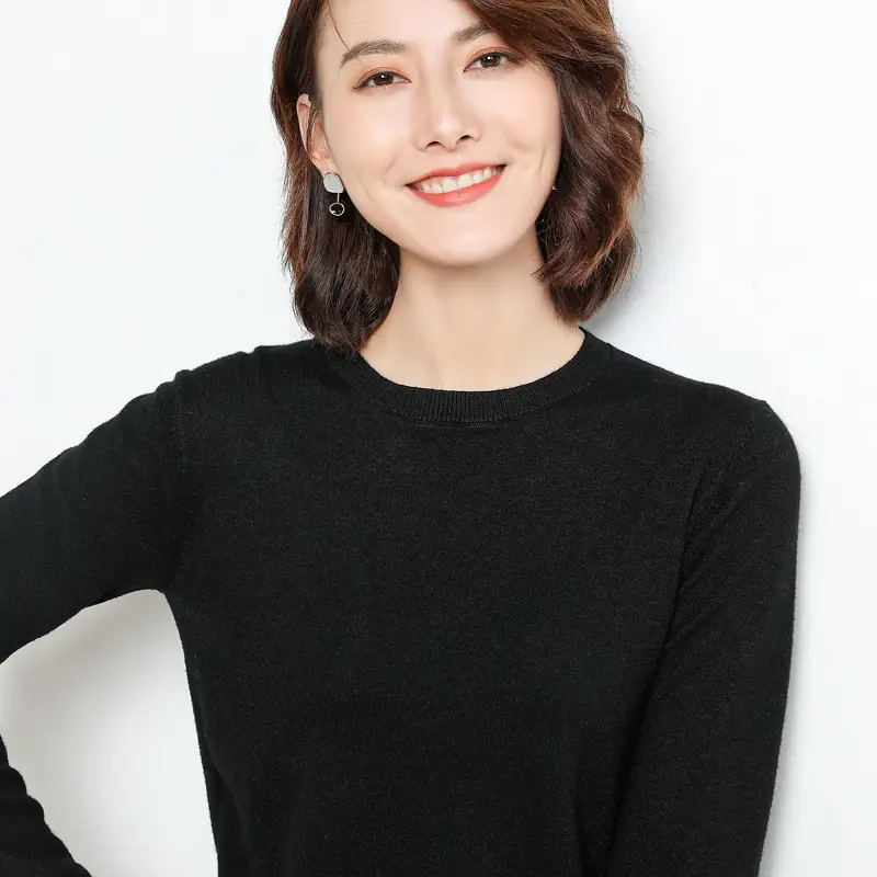 Women's 2025 Winter Knit Pullover Sweater Beige Round Neck - Image 5
