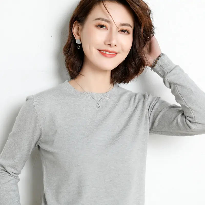 Women's 2025 Winter Knit Pullover Sweater Beige Round Neck - Image 8