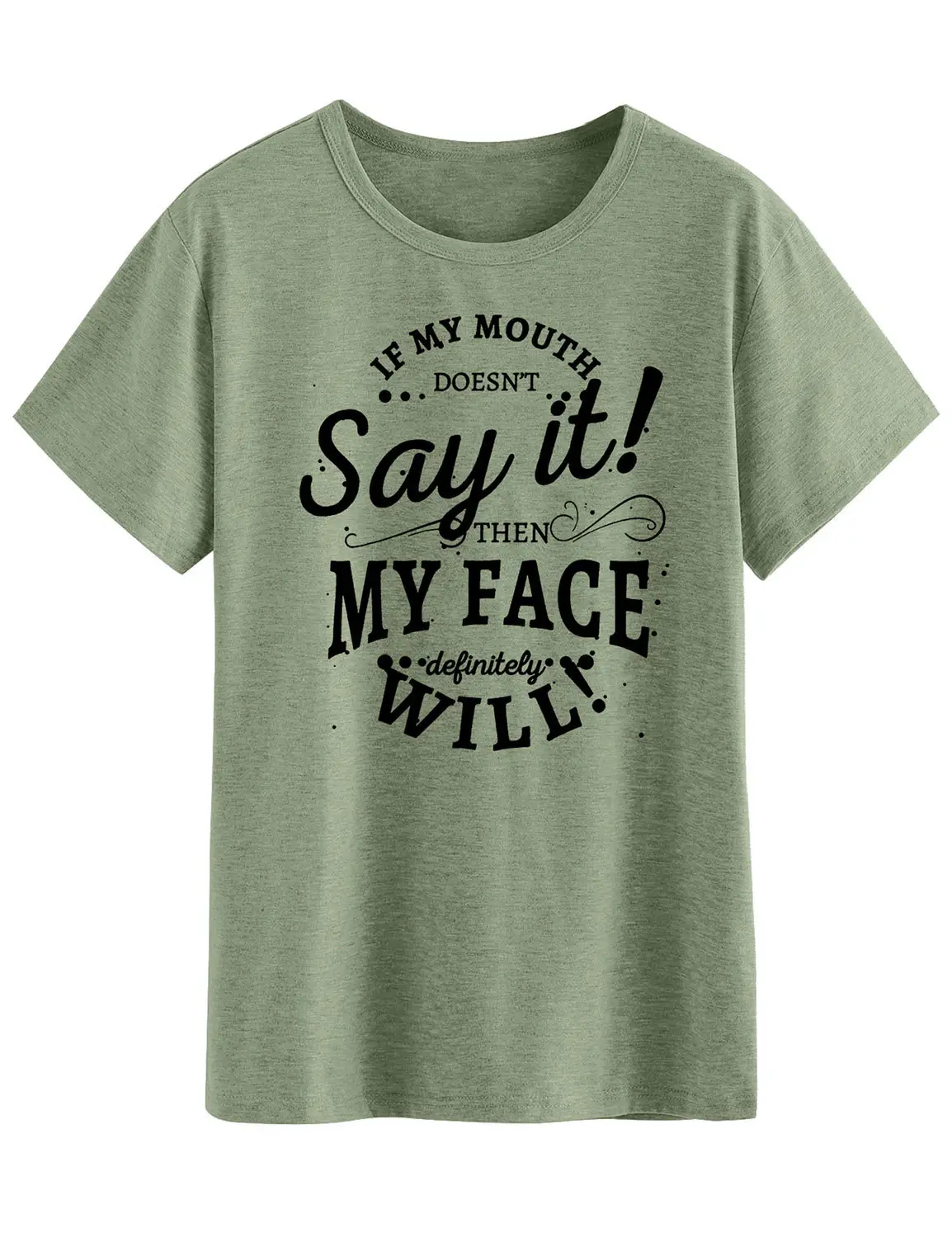 Men Women Letter Print T-Shirt Green
