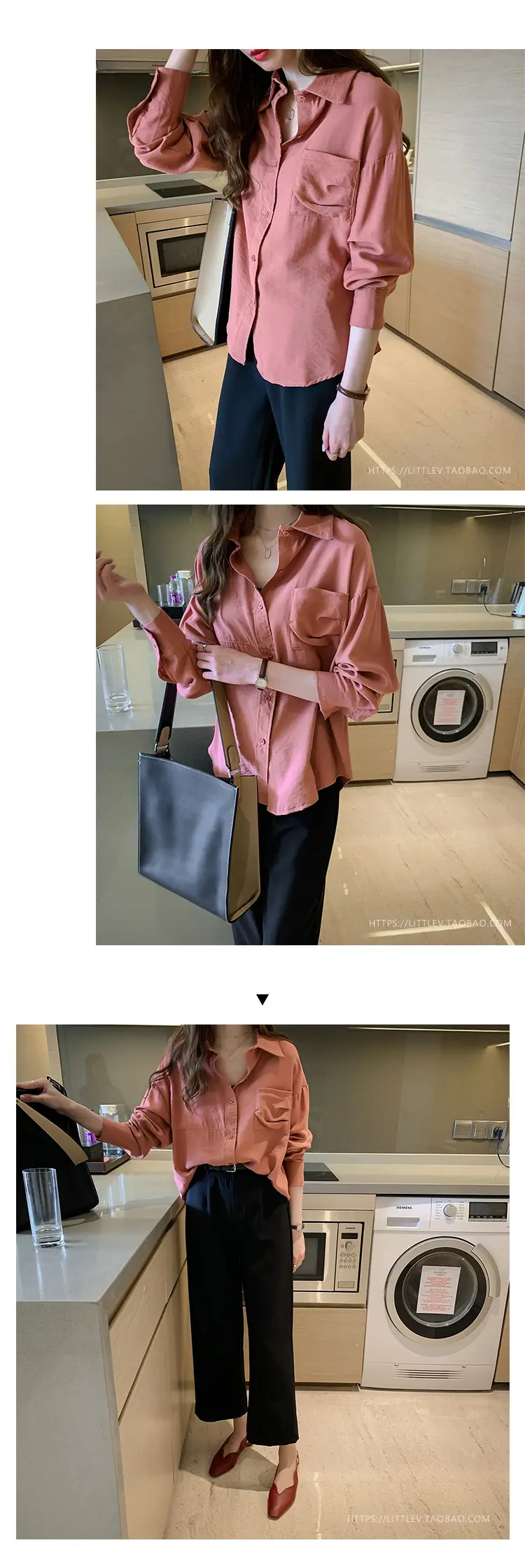 2020 Women Loose Long Sleeve Pink Shirt Korean Style — feature 11