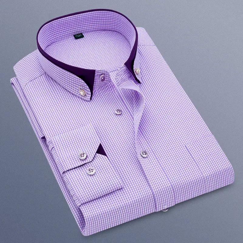 Men Long Sleeve Striped Shirt Lavender Winter - Image 6