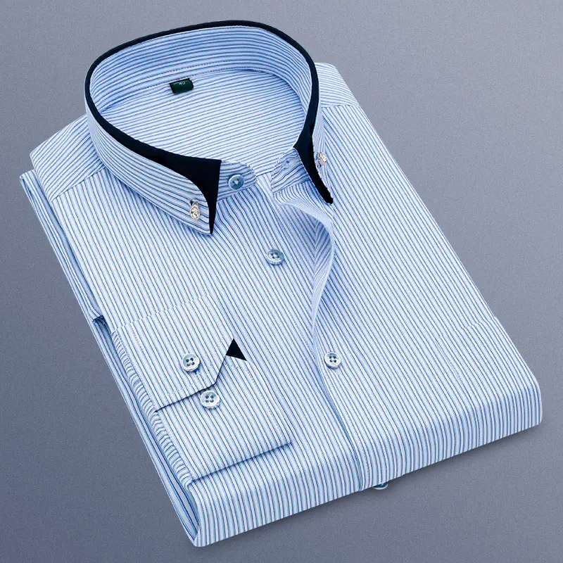 Men Long Sleeve Striped Shirt Lavender Winter - Image 7