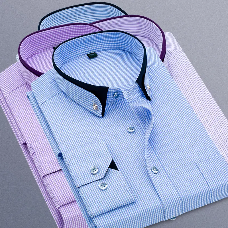 Men Long Sleeve Striped Shirt Lavender Winter - Image 8
