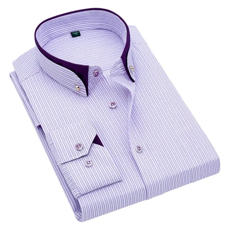 Men Long Sleeve Striped Shirt Lavender Winter - Image 9