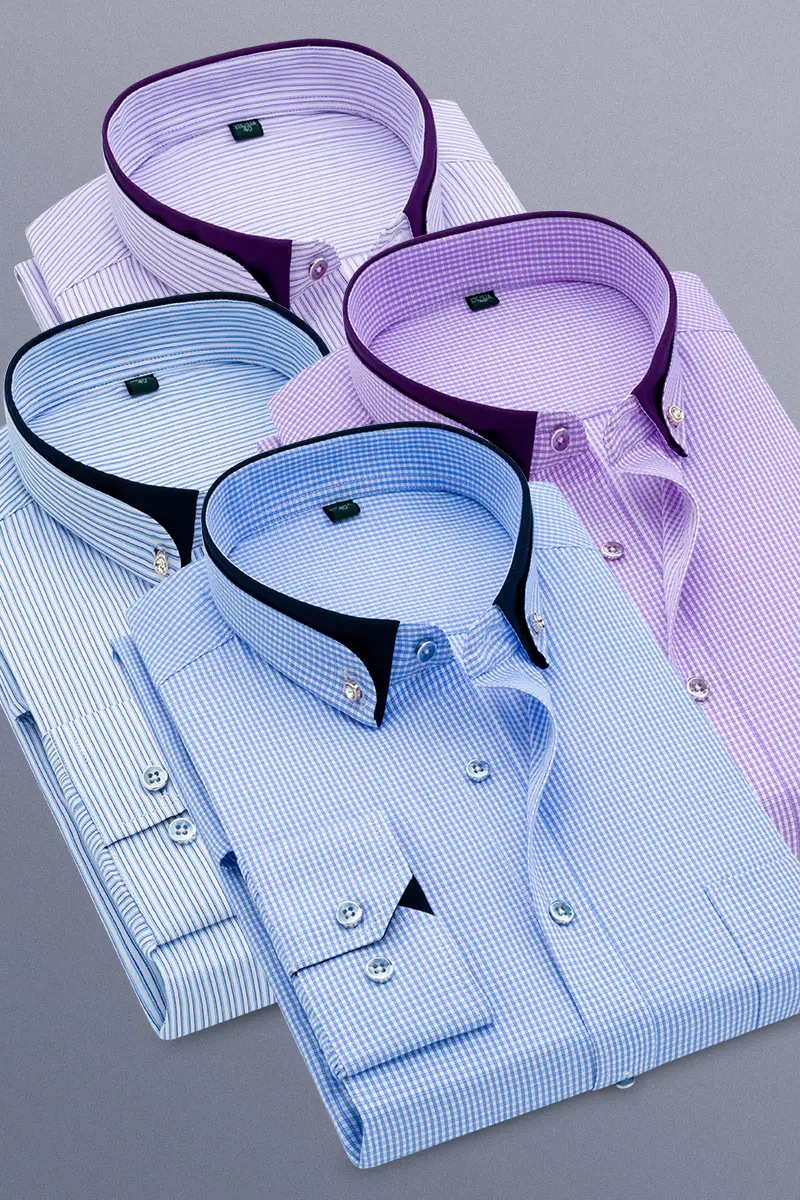 Men Long Sleeve Striped Shirt Lavender Winter - Image 10