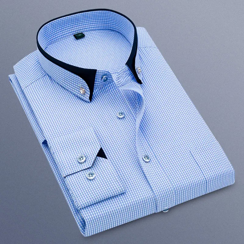 Men Long Sleeve Striped Shirt Lavender Winter - Image 2