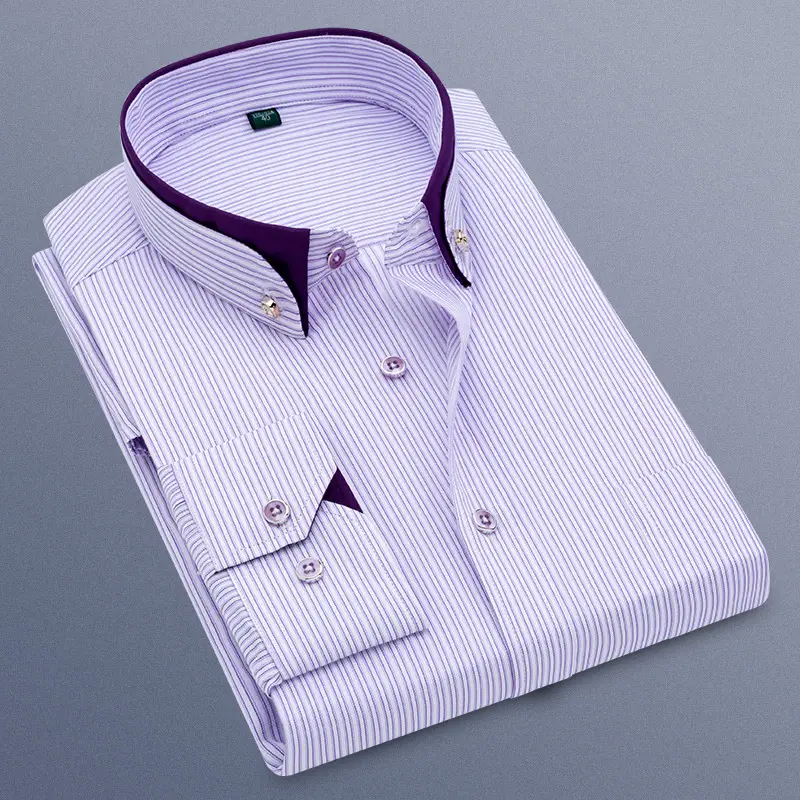 Men Long Sleeve Striped Shirt Lavender Winter - Image 3