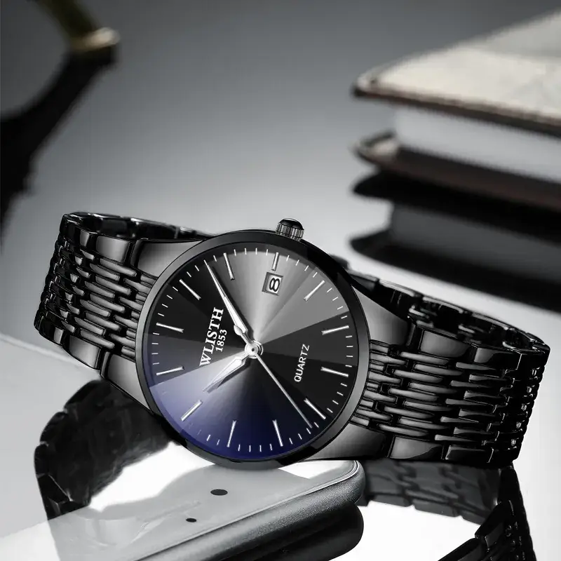 Wisth Blue Quartz Men's Watch Waterproof Black Strap