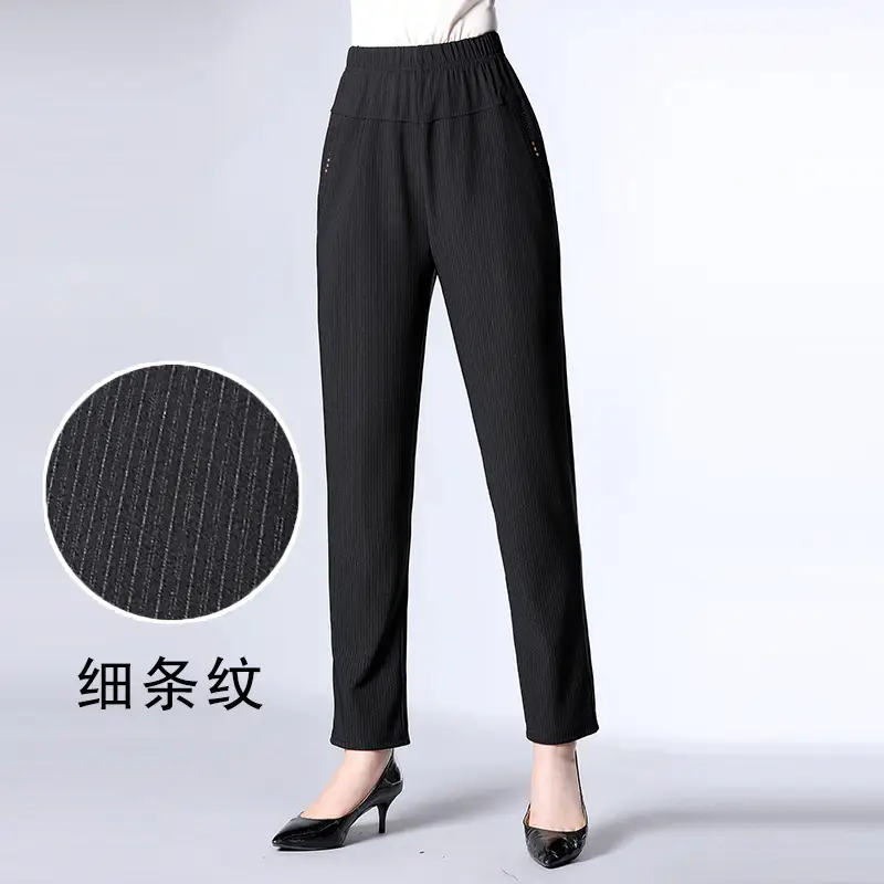 Spring Plus Size Elastic Waist Straight Pants for Women - Image 5