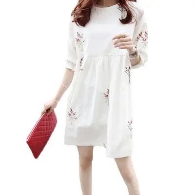 White Chiffon Maternity Dress Mid-Length Ethnic Style Loose Fit - Image 5