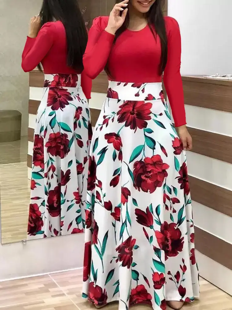 Women Floral Print Long Sleeve Skirts Set - Image 12