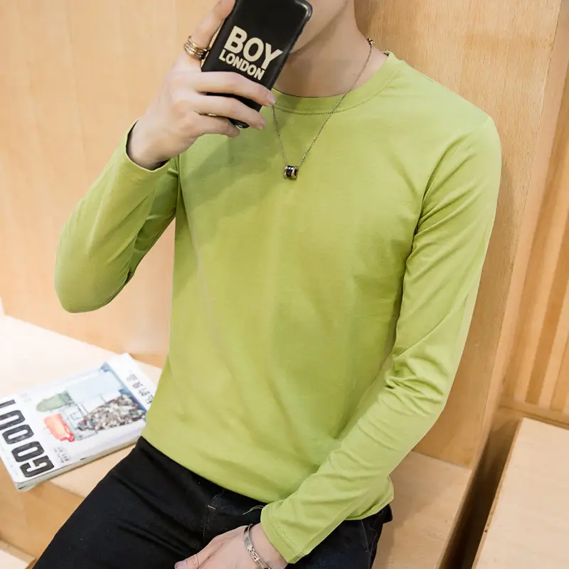 Men Long Sleeve Green Slim Fit T-Shirt - Image 9